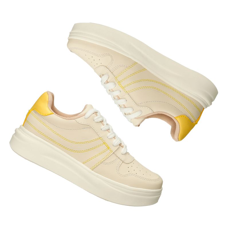 Tenis-Casuales-Beige-Amarillo-Bata-Flicka-Mujer