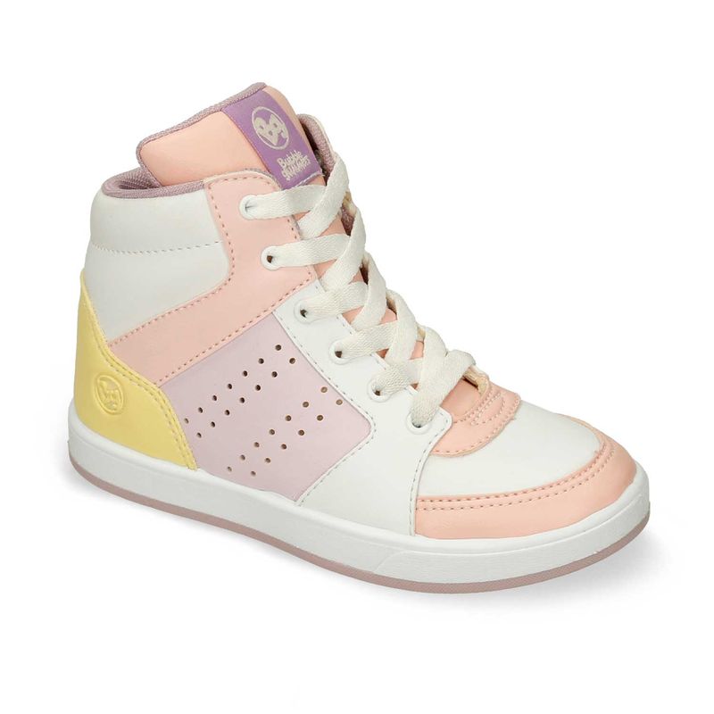 Tenis Casuales Blanco-Palo De Rosa Bubblegummers Prima Niña